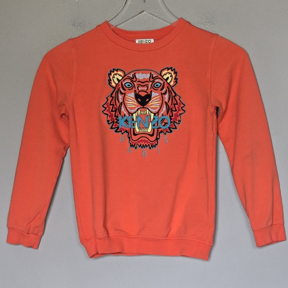 Kenzo Kids Orange Embroidered Tiger Crew Neck Sweatshirt Size 8 Kids